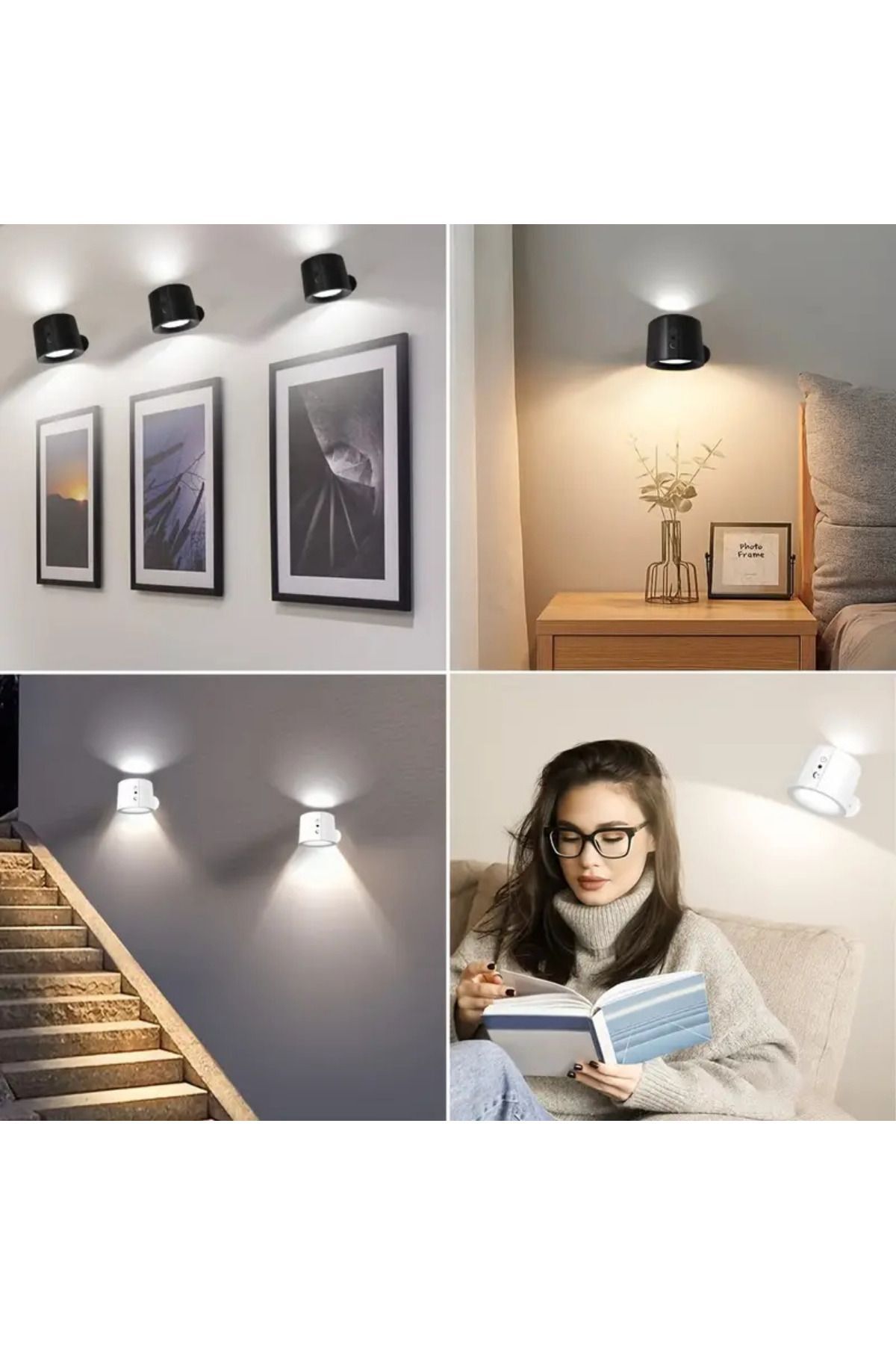 Hightek Led Kablosuz 360 Dönen Şarjlı Yatak Başı Çalışma Masası Ledli Duvar Aplik 3 Renk Işıklı Gece Lambas