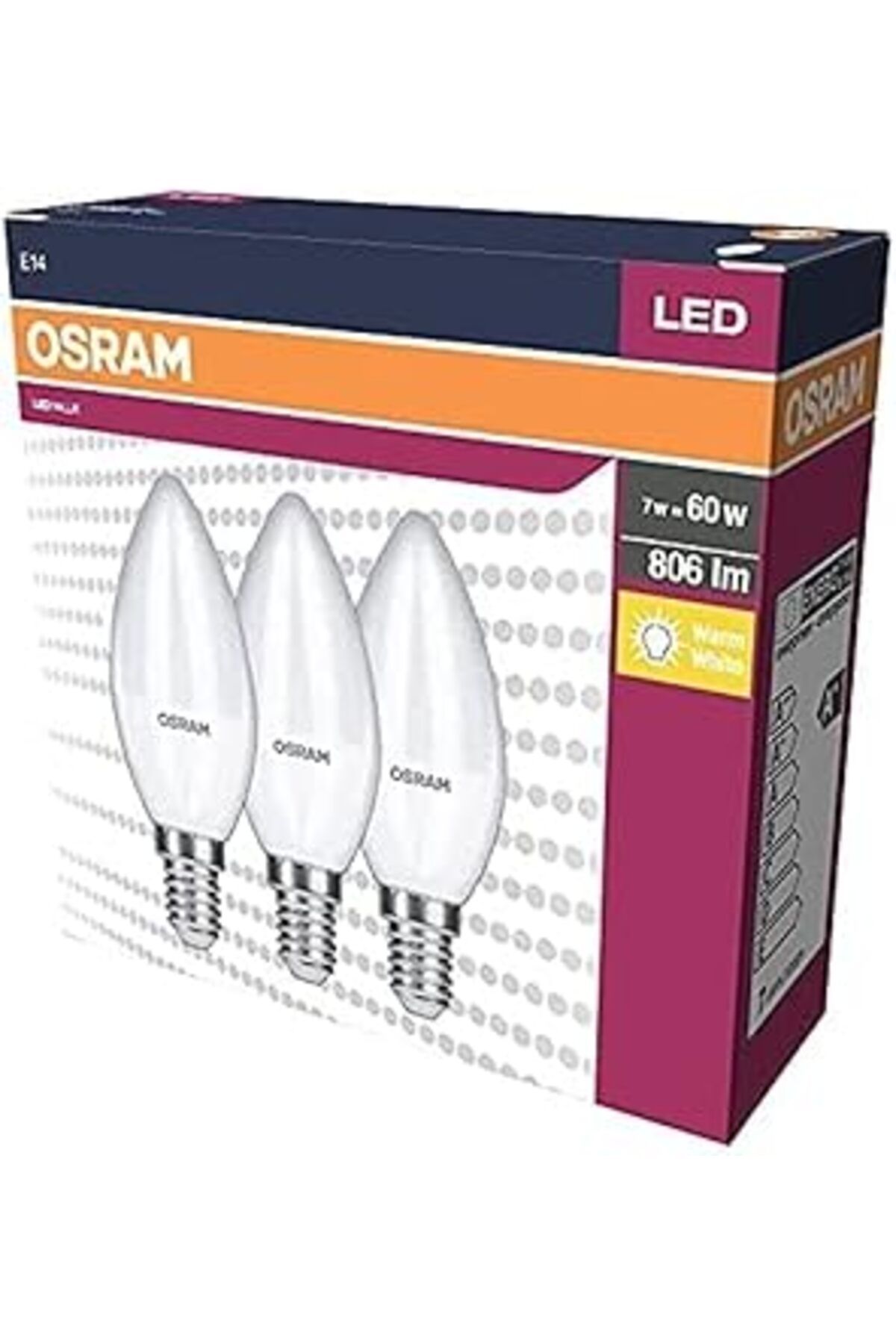 Mu Art Led Value Clb60 7W/827 Fr E14 3'Lü Lamba Sarı Işık