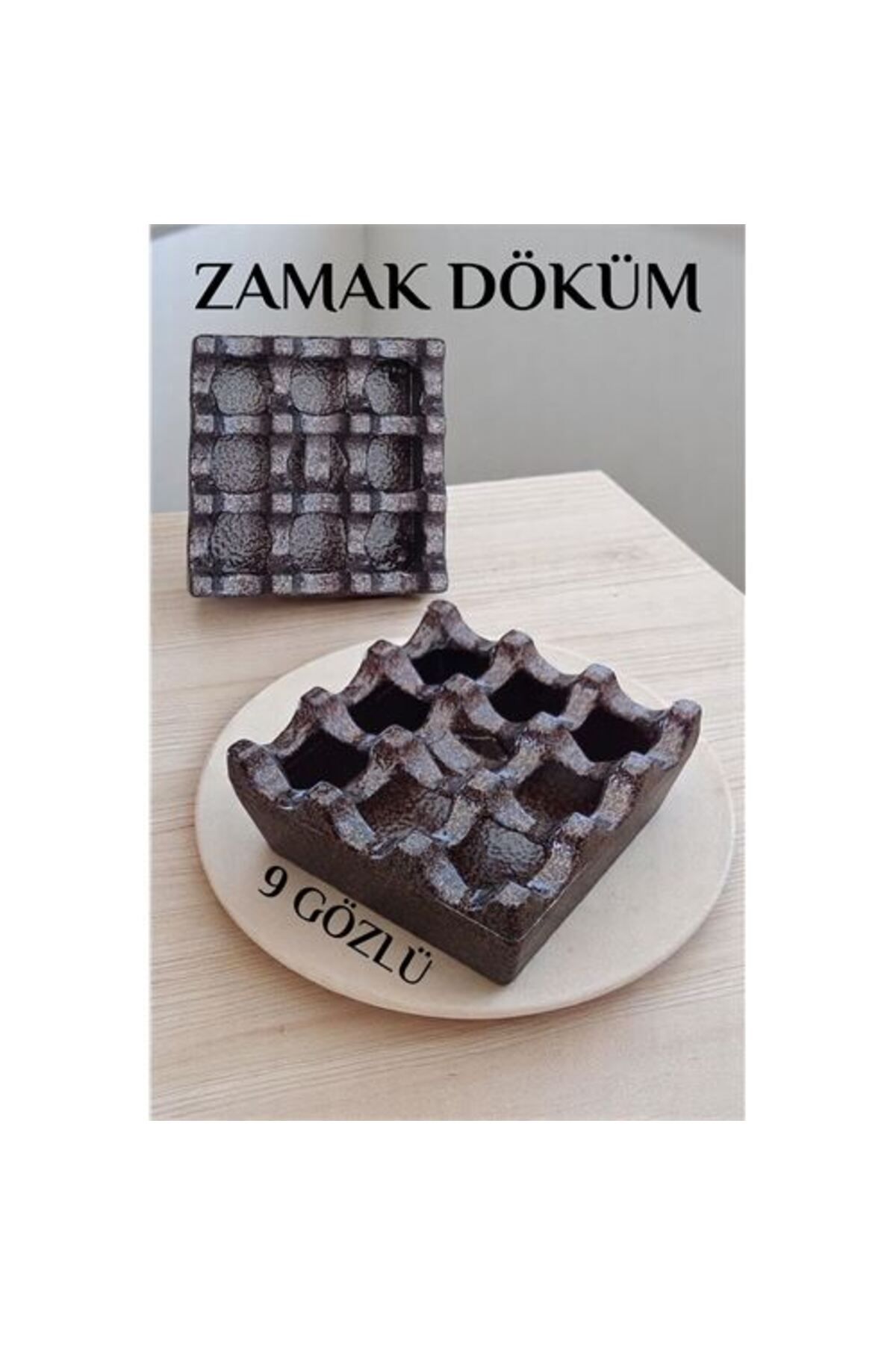 Ladesmedya Modacar Kapaklı Zamak Döküm Kare Küllük Metal Kül Tablası - Kafe Küllüğü KAHVE