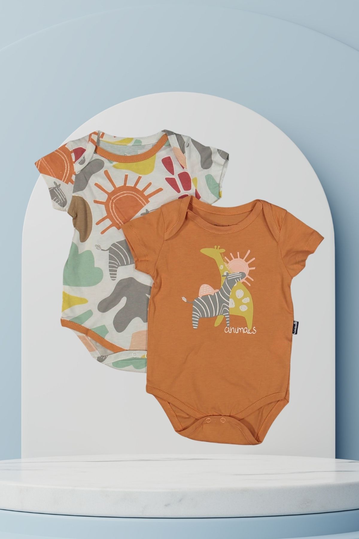 Baby s Breath Flower Zürafa Zebra Desenli 2'li Unisex %100 Pamuk 6-9-12-18 Ay Erkek-Kız Bebek Body Zıbın