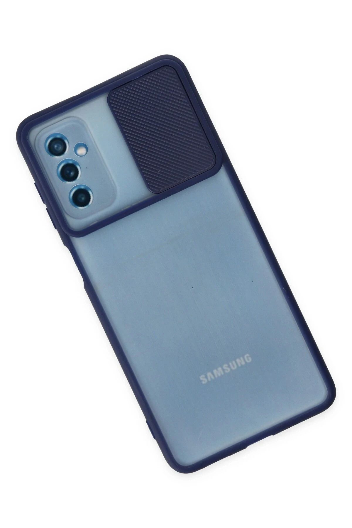 NewFace Samsung Galaxy M52 5G Kılıf Palm Buzlu Kamera Sürgülü Silikon - Lacivert BSTMY
