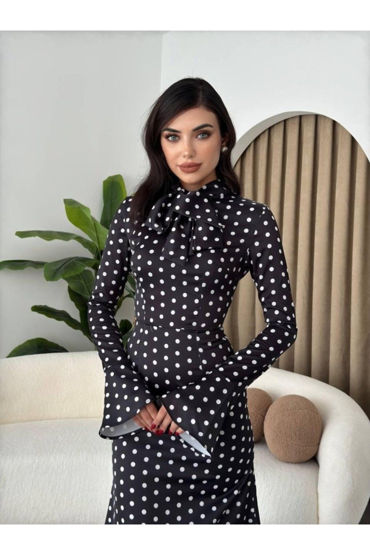ARUZ MODA Potenza Puantiyeli Elbise