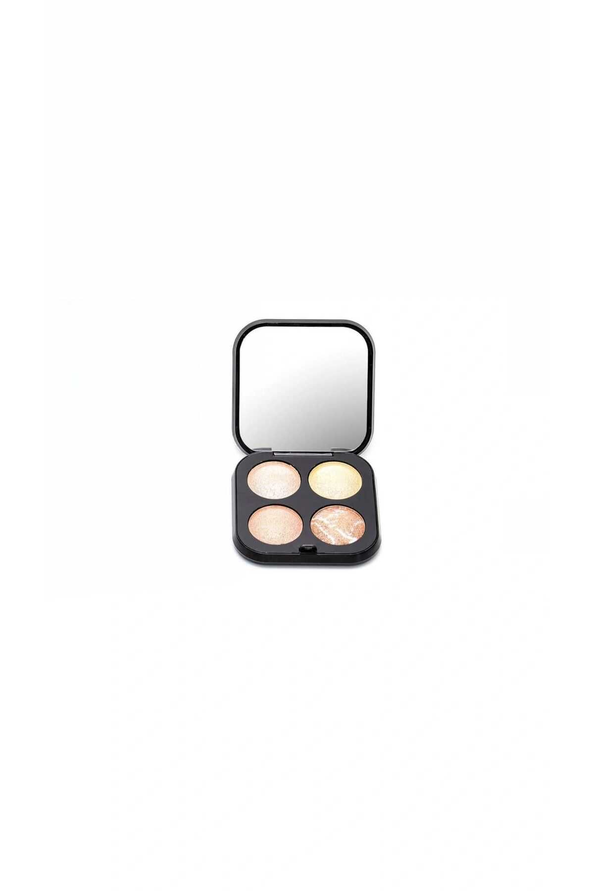 Qulaccia Professional Make-up -Aynalı 4'lü Highlighter Paleti - Aydınlatıcı & Hıghlıghter