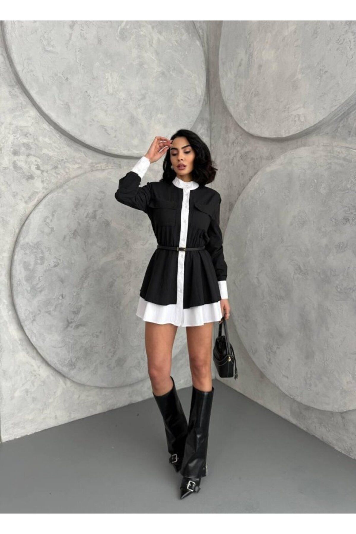 ARUZ MODA Kemer Detaylı Gömlek Elbise