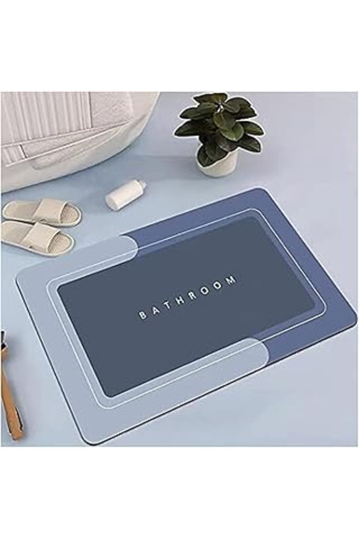 Mu Art Sogex Banyo Paspası Deri Taban Kaydırmaz Banyo Paspası (60 * 40) (Mavi)