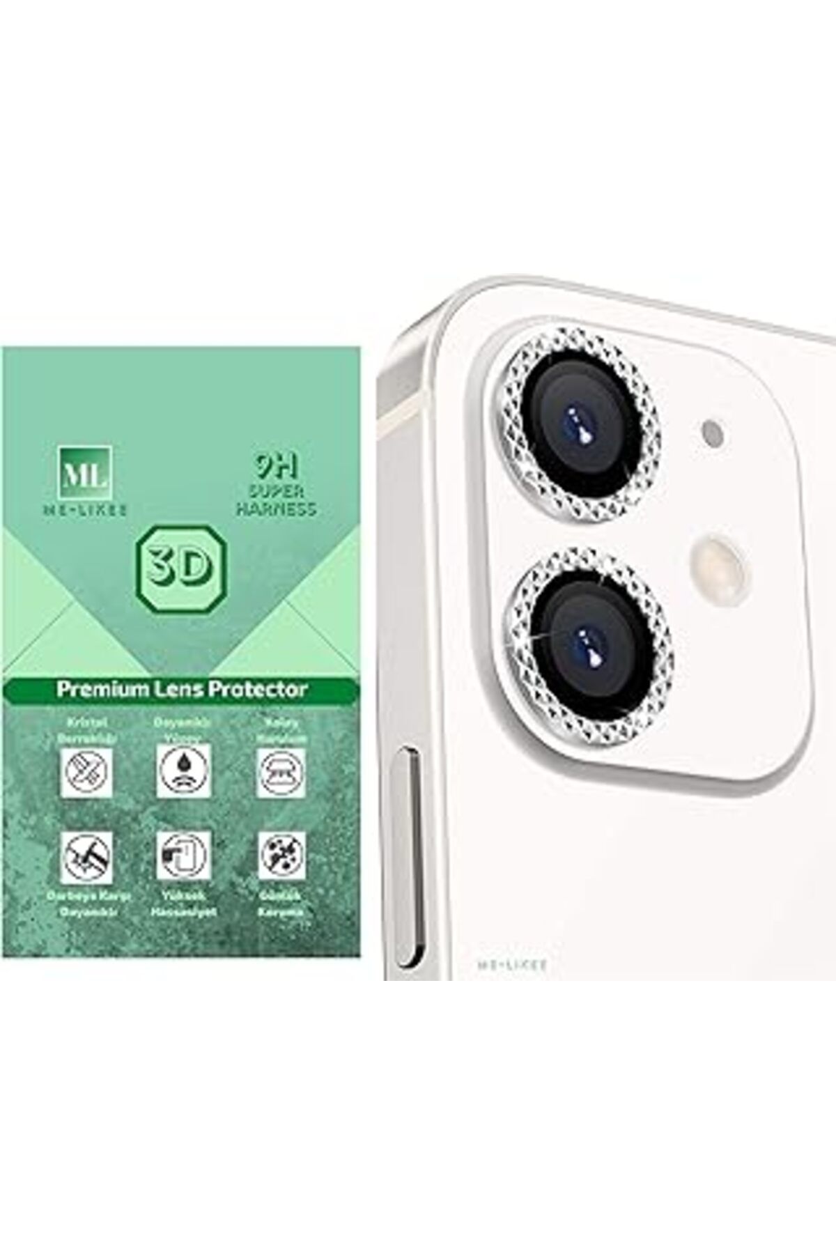 Pİ GLOBAL Ml Me-Likee Apple Iphone 11 Için Gümüş Desenli Premium 3D Tam Kaplayan Lens Koruyucu