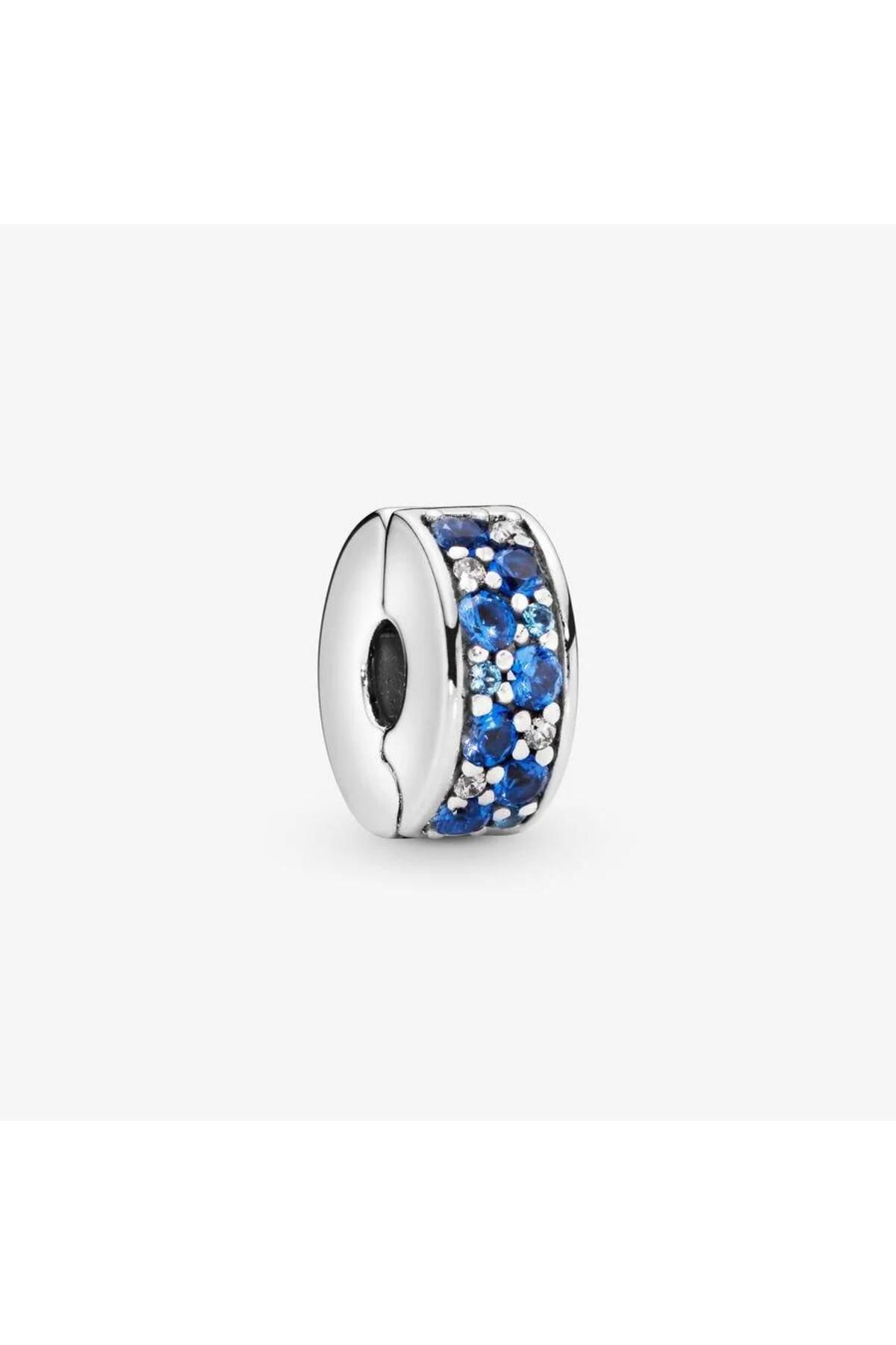 D&D Dora&Dora Dora&Dora Mavi Pavé Klips Charm 925 Ayar Gümüş