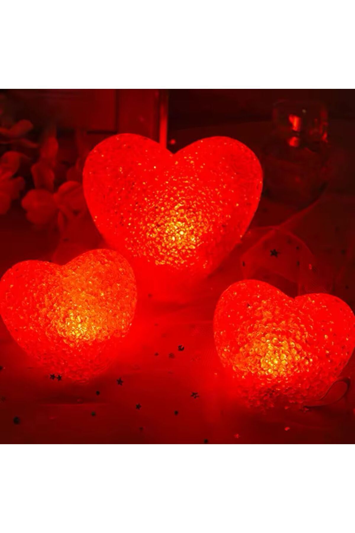 ZUMRANKA Led Işıklı Kırmızı Kalp Gece Lambası Buzlu Cam Dokusu Kristalize Yüzey Romantik Hediye