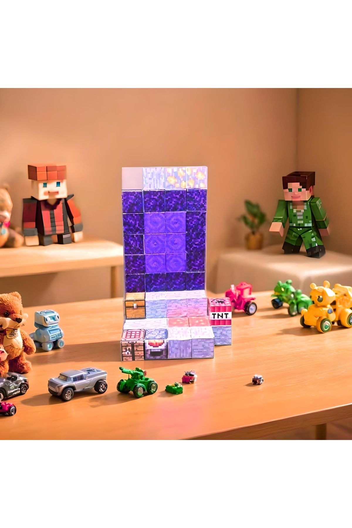 3DreaMaker Minecraft Temalı Manyetik Küpler – Nether Portalı - Manyetik Minecraft Blockları (49 adet blok)