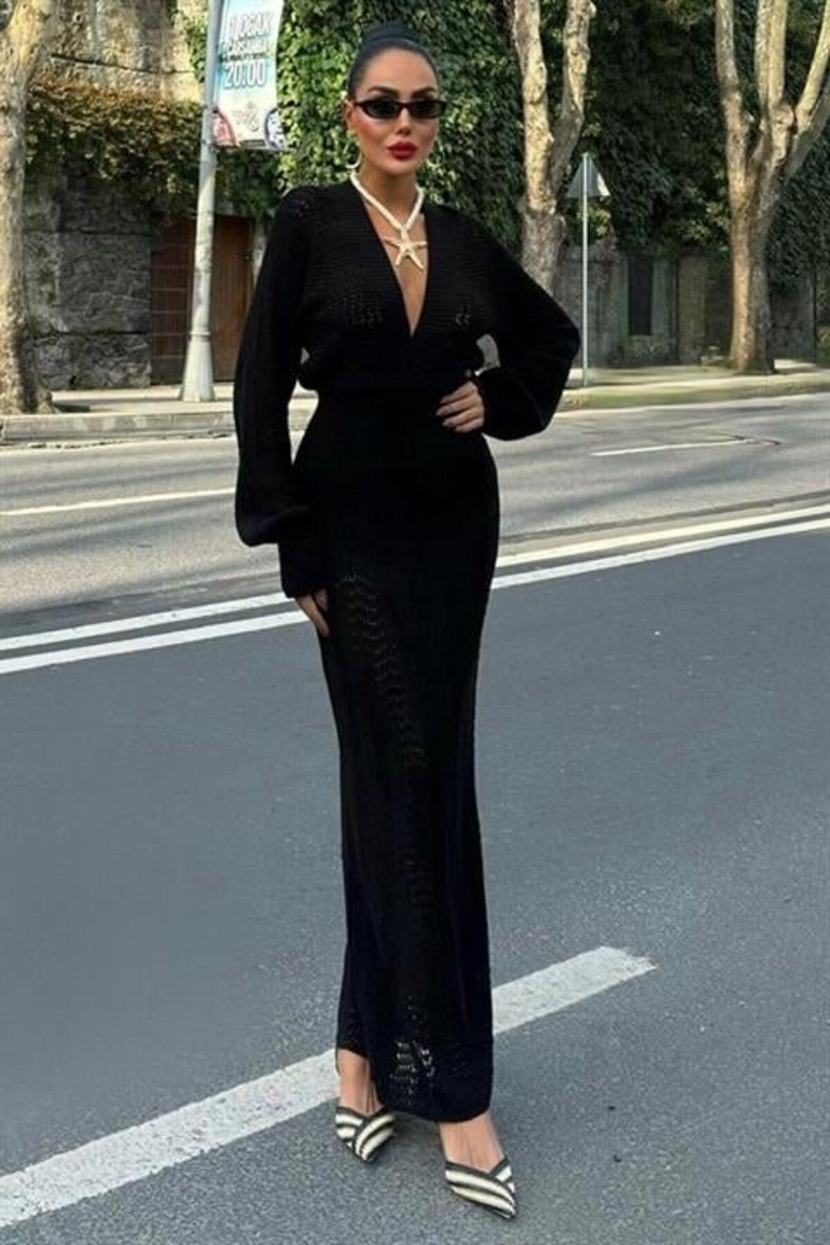 ARUZ MODA Laura Derin Dekolte Kroşe Elbise 2712-0025
