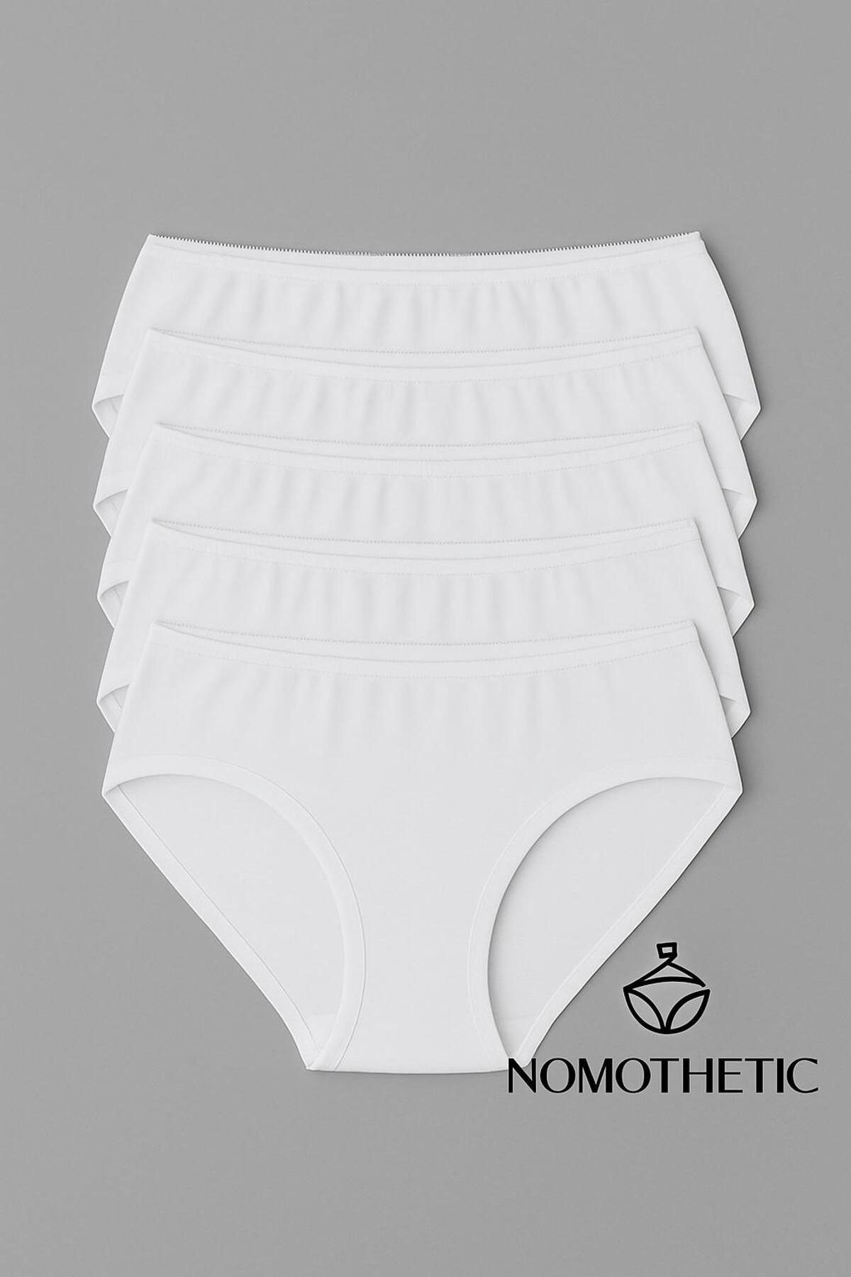 NOMOTHETIC 100% Cotton Women's Large Size Women's Bato High Waist Women's Panties White Color 5 Pack