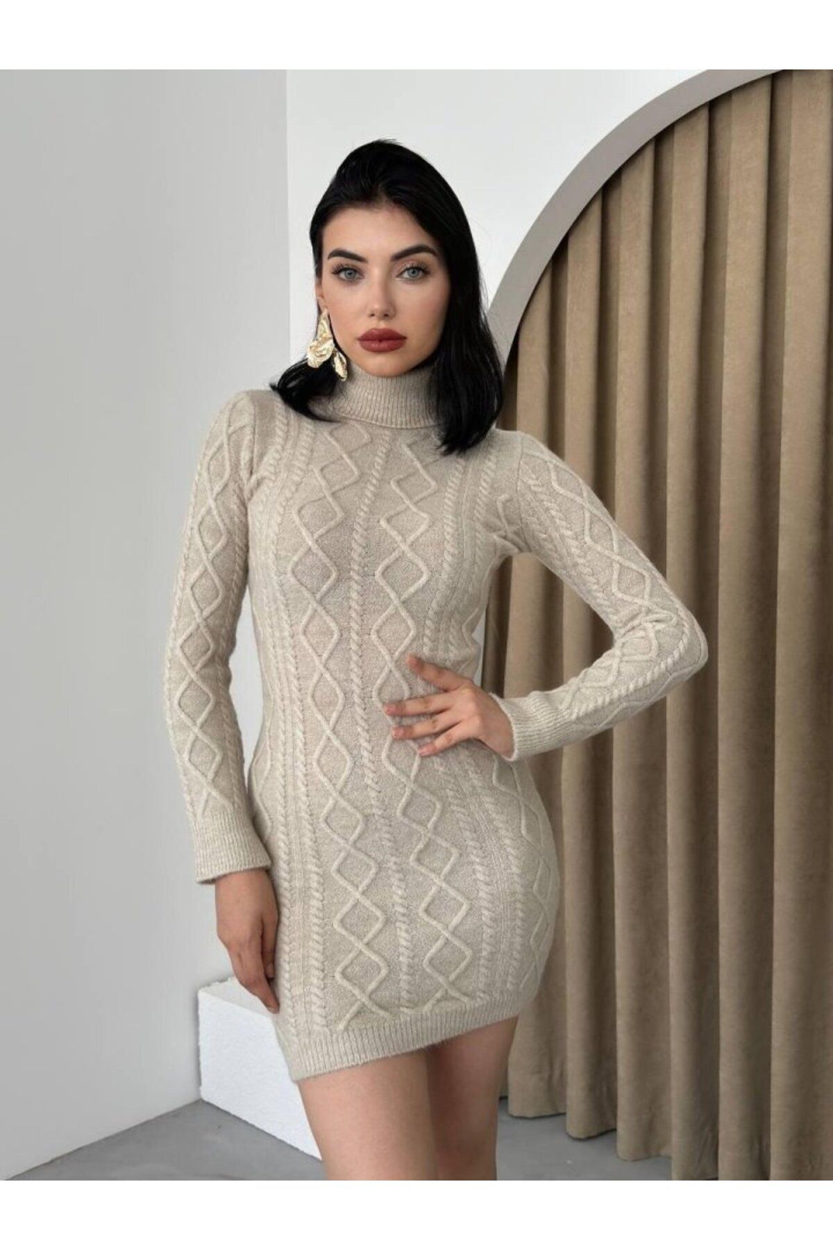 ARUZ MODA Livorna Boğazlı Mini Elbise