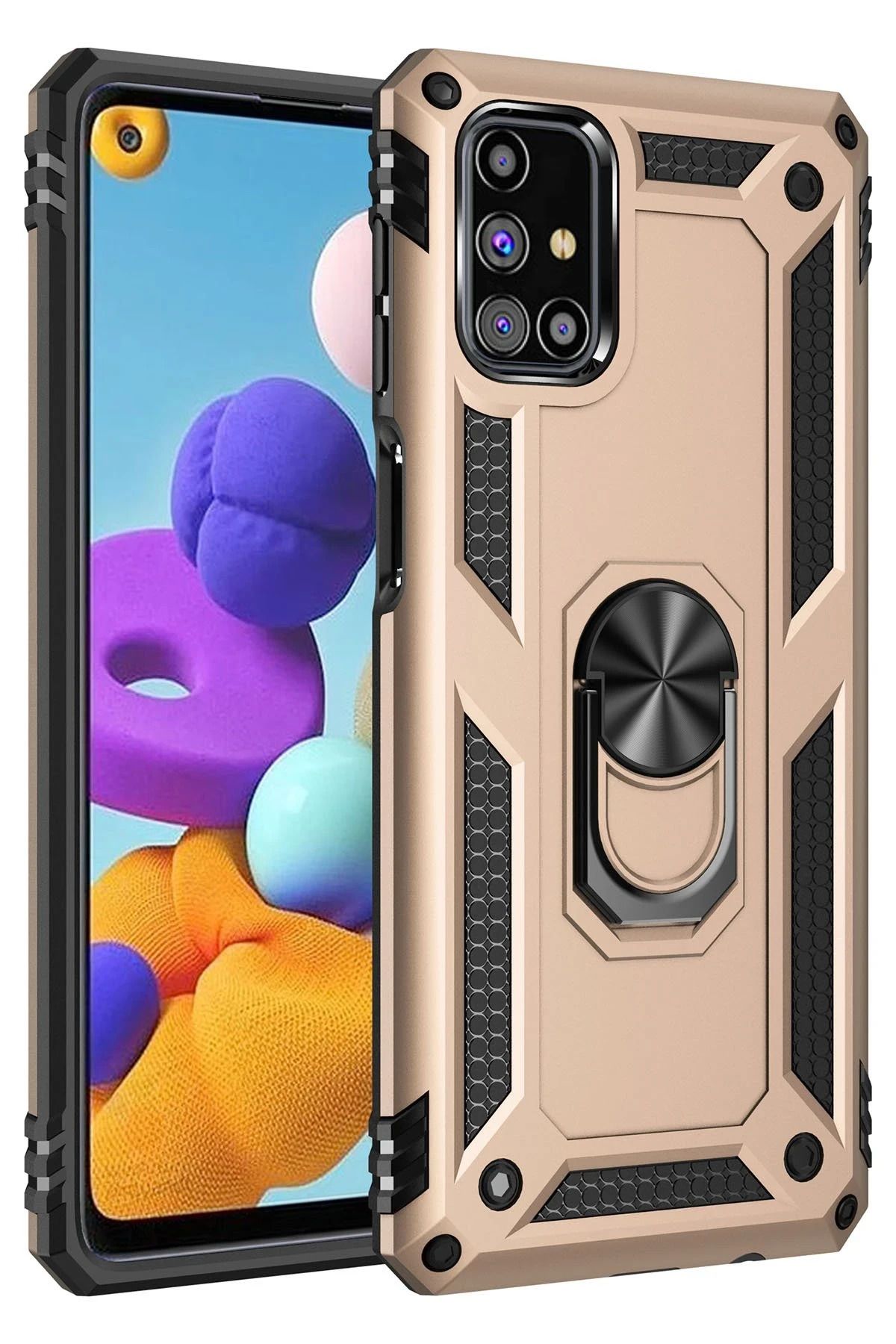NewFace Samsung Galaxy M51 Kılıf Sofya Yüzüklü Silikon Kapak - Gold BSTMY