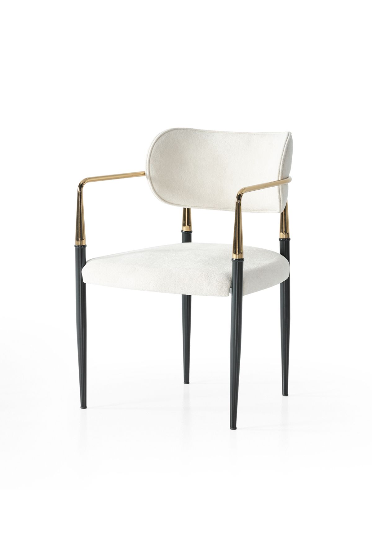 fursimo Vellario Metal Kol Detaylı Sandalye 2 Adet – Gold Siyah Metal Ayak, 57 x 57 x 81 cm