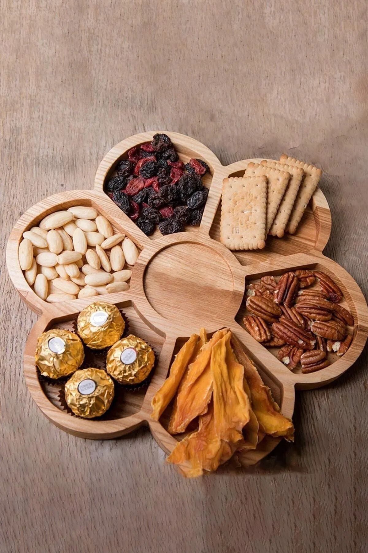 Home Bambu Sunumluk Çerezlik Papatya Şekli Servis Tabağı Tepsisi 7 Bölmeli