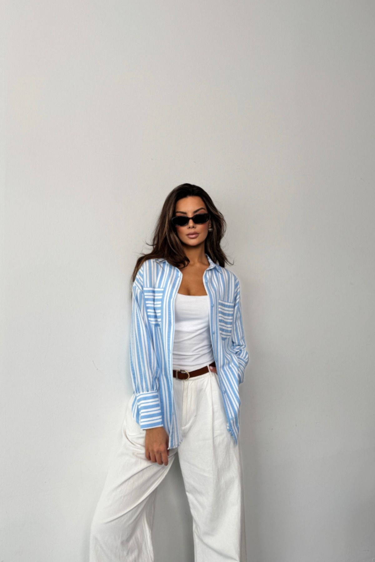 ARUZ MODA ÇİZGİLİ GÖMLEK - Mavi