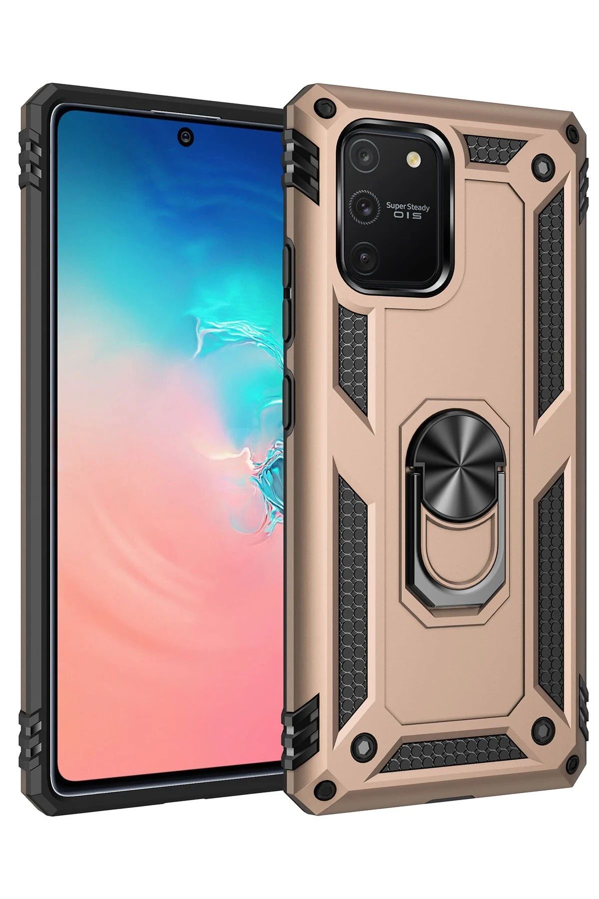 NewFace Samsung Galaxy A91 / S10 Lite Kılıf Sofya Yüzüklü Silikon Kapak - Gold BSTMY