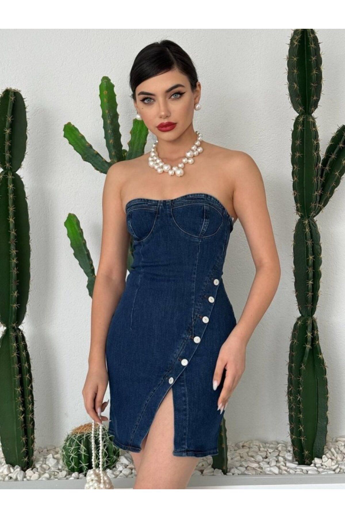 ARUZ MODA Nerg Düğme Detaylı Elbise
