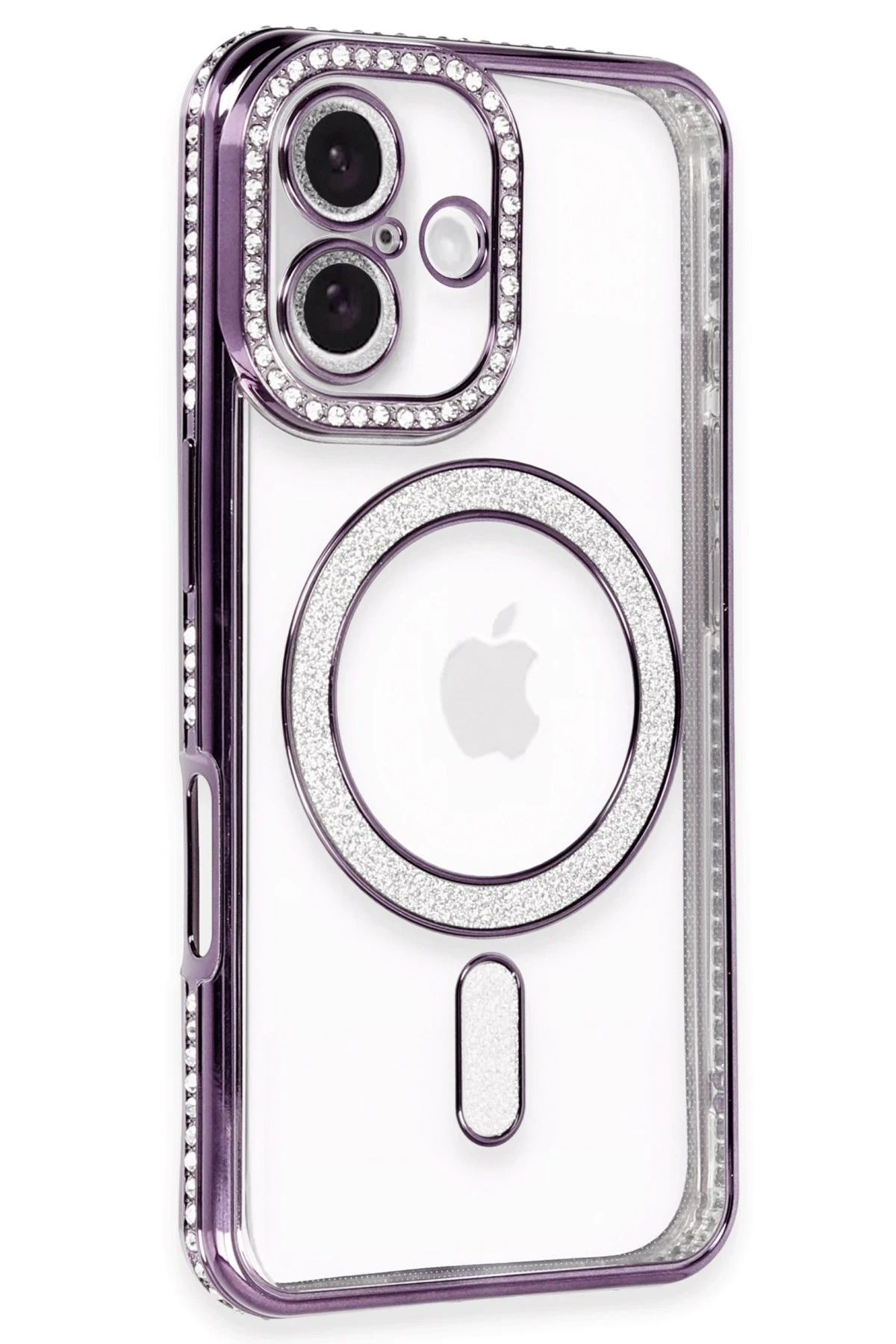 NewFace iPhone 16 Plus Kılıf Joke Simli Magneticsafe Kılıf - Derin Mor SVLRS