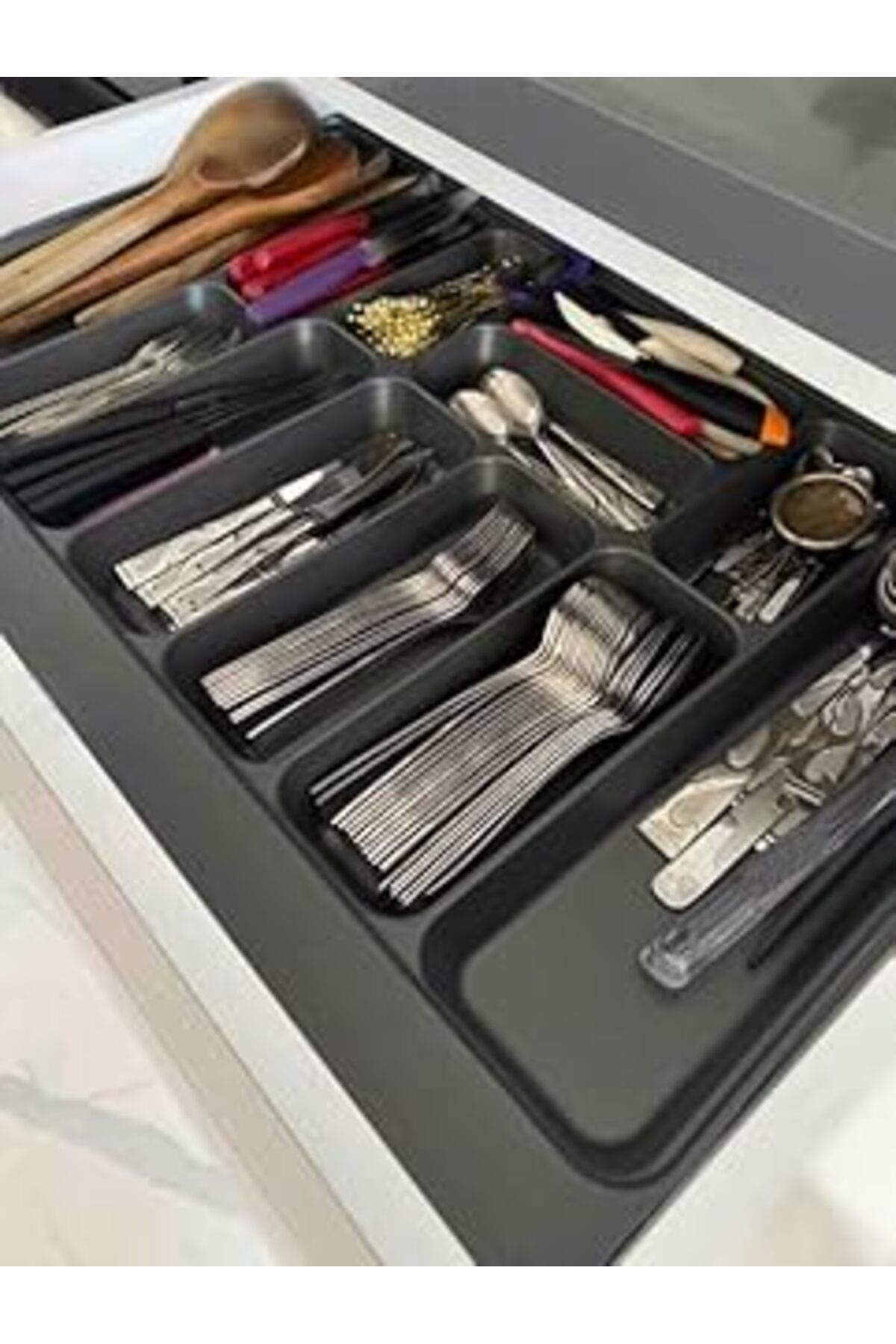 NZM TİCARET Almital 75X49 Cm.12 Gözlü Antrasit Çekmece Içi Kaşıklık (70 * 40 Cm'E Kadar Kesebilirsiniz) Maket B