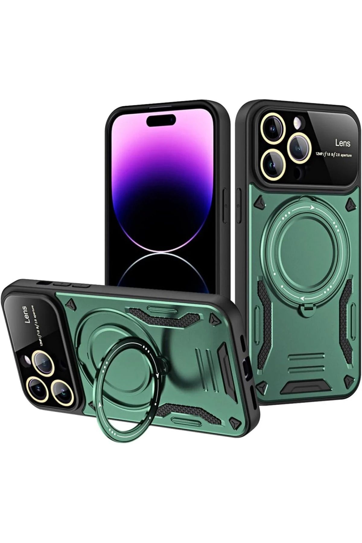 NewFace iPhone 16 Pro Kılıf Joy Lens Standlı Kapak - Koyu Yeşil BSTMY
