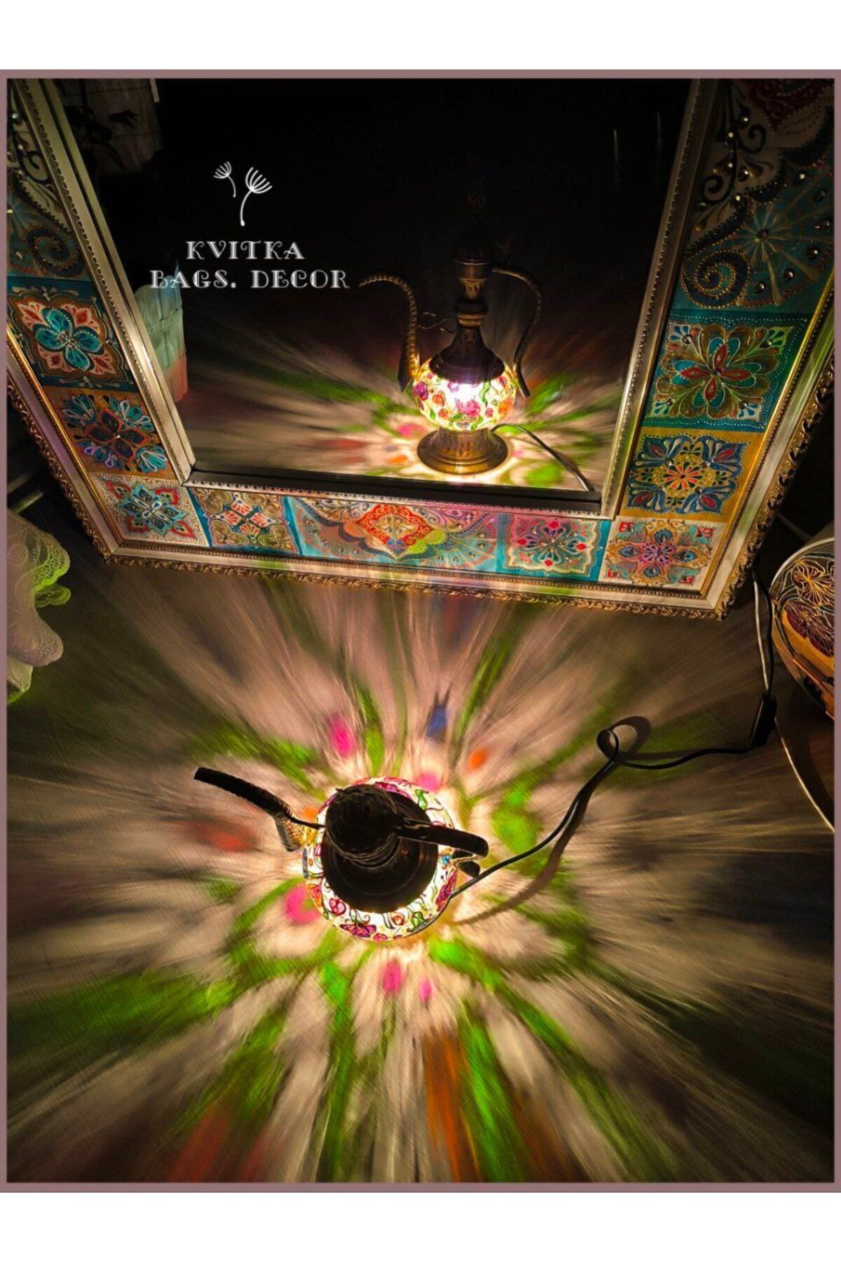 BagsDecor Çiçekli Otantik Abajur Gece Lambası Feneri