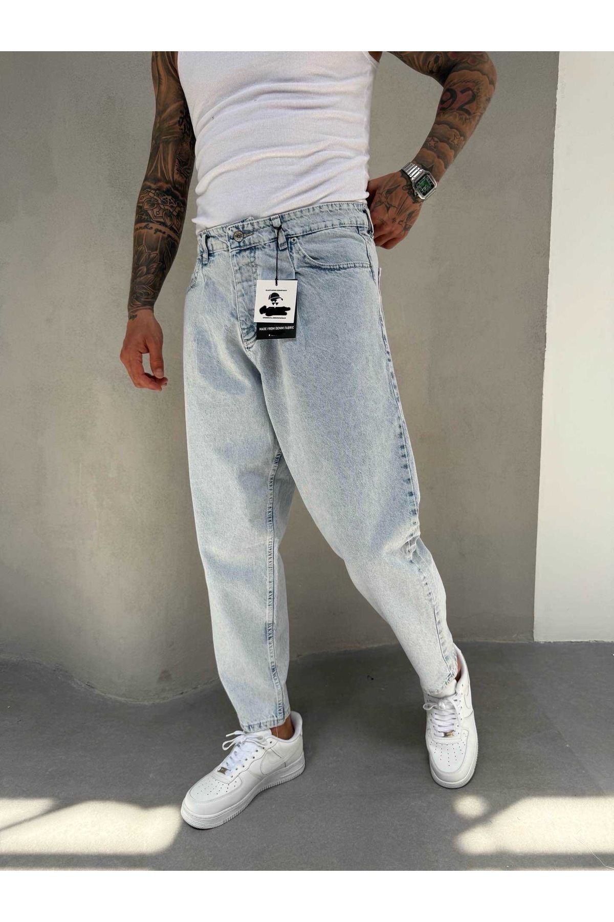 Denim Shorty Boyfriend Buz Mavisi Pileli Kot Pantolon