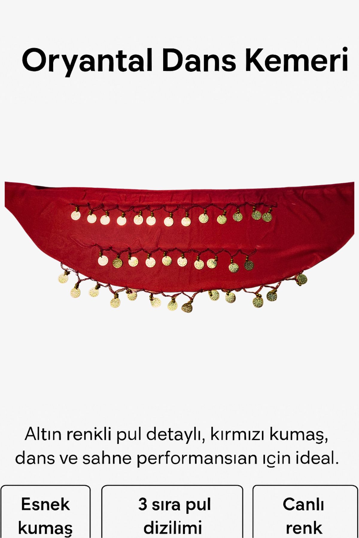 Larenya Kırmızı Shakira Oryantal Kemer – Kına, Dans, Gösteri ve Düğün İçin Pul ve Boncuklu Şık Aksesuar
