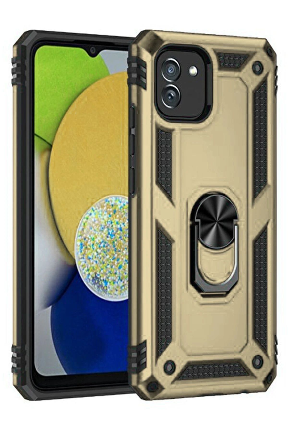 NewFace Samsung Galaxy A03 Kılıf Sofya Yüzüklü Silikon Kapak - Gold SVLRS