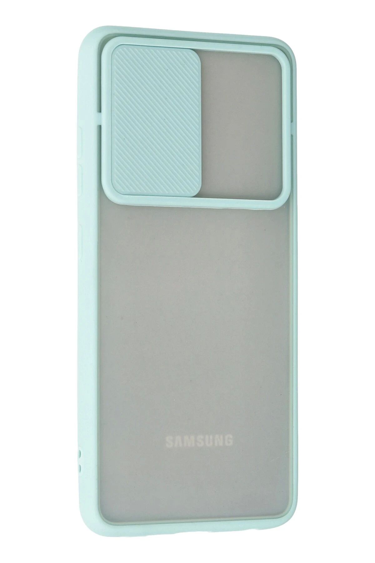 NewFace Samsung Galaxy A72 Kılıf Palm Buzlu Kamera Sürgülü Silikon - Turkuaz BSTMY