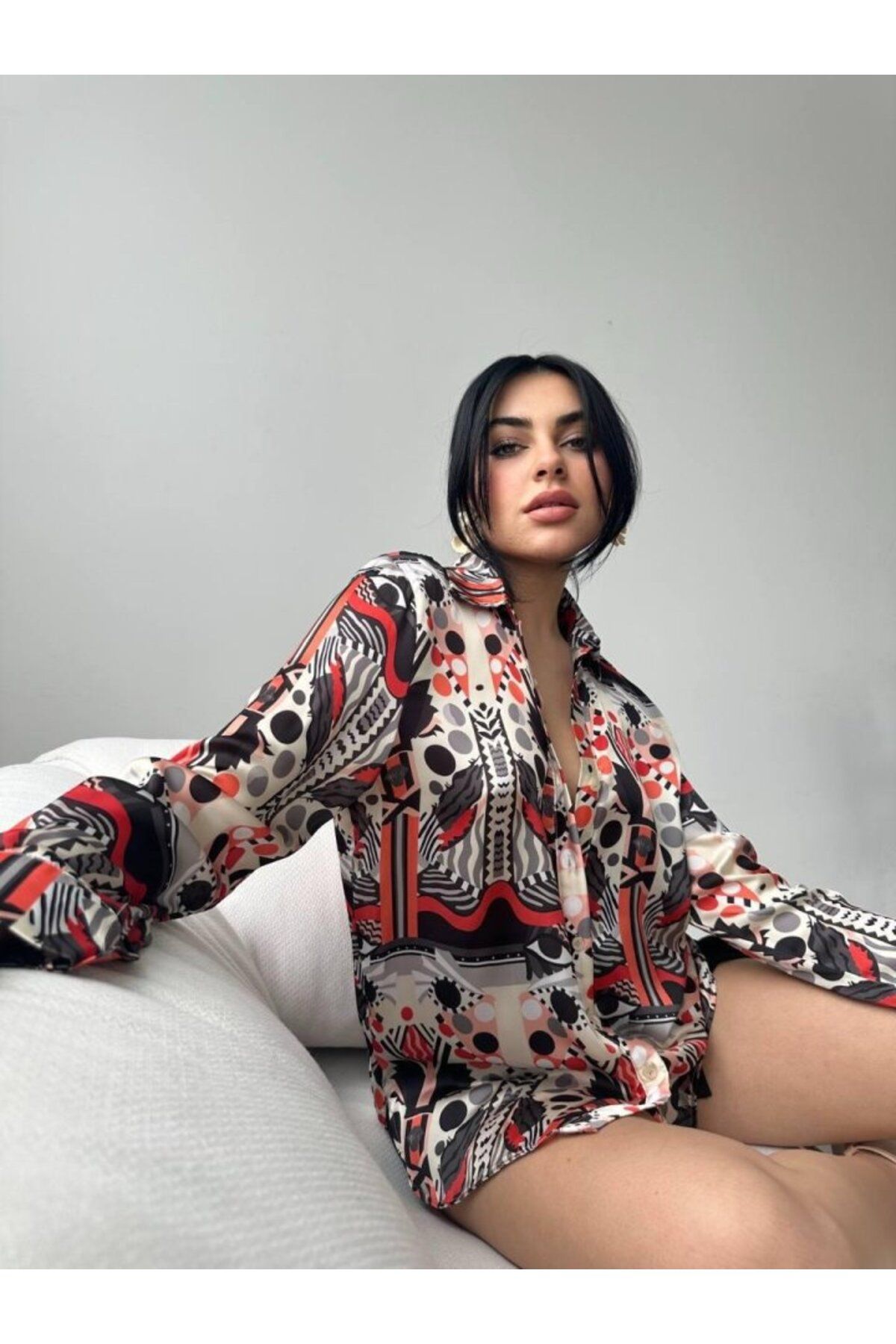 ARUZ MODA Desenli Oversize Gömlek