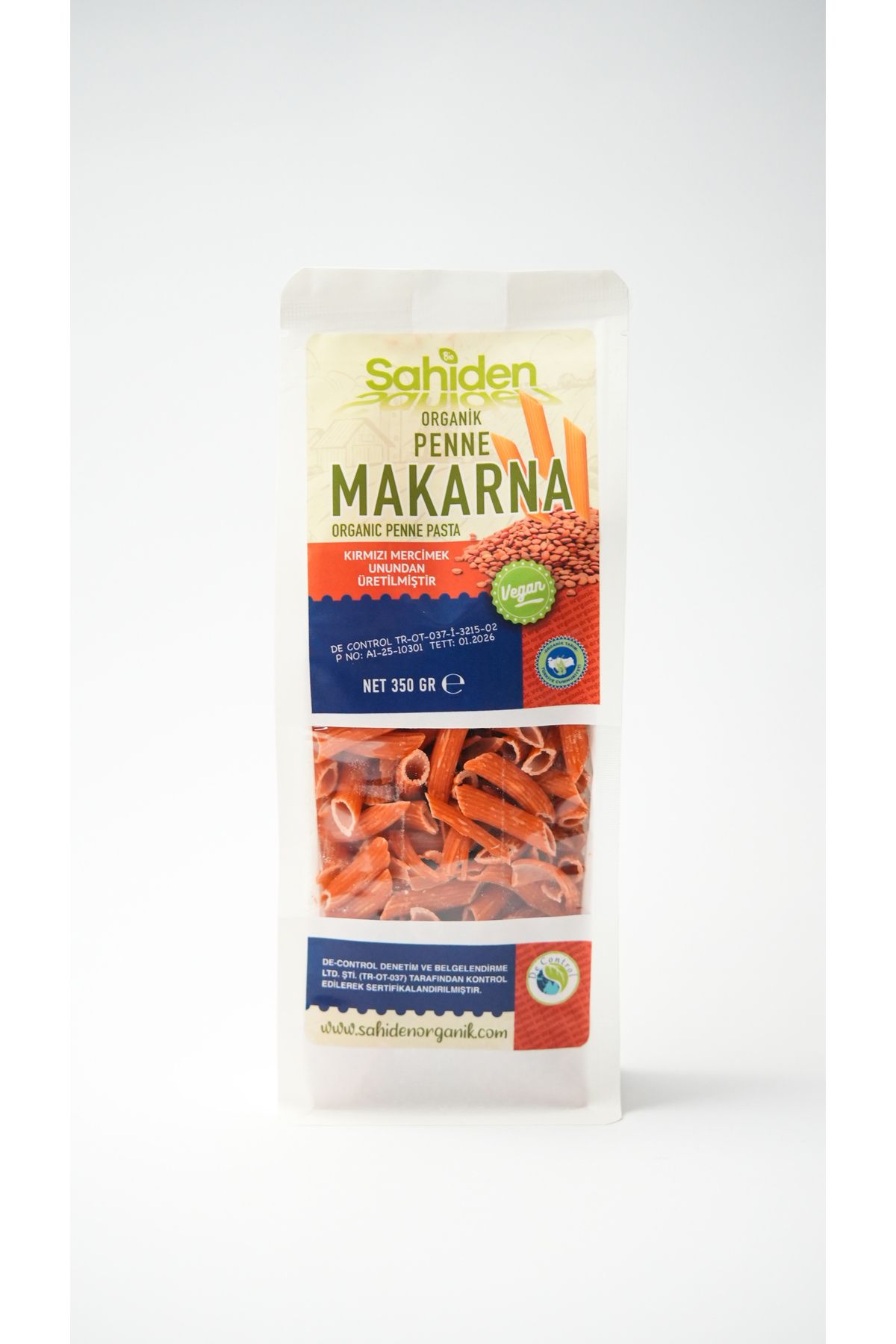 SAHİDEN ORGANİK ORGANİK PENNE VEGAN KIRMIZI MERCİMEK TAHIL MAKARNASI