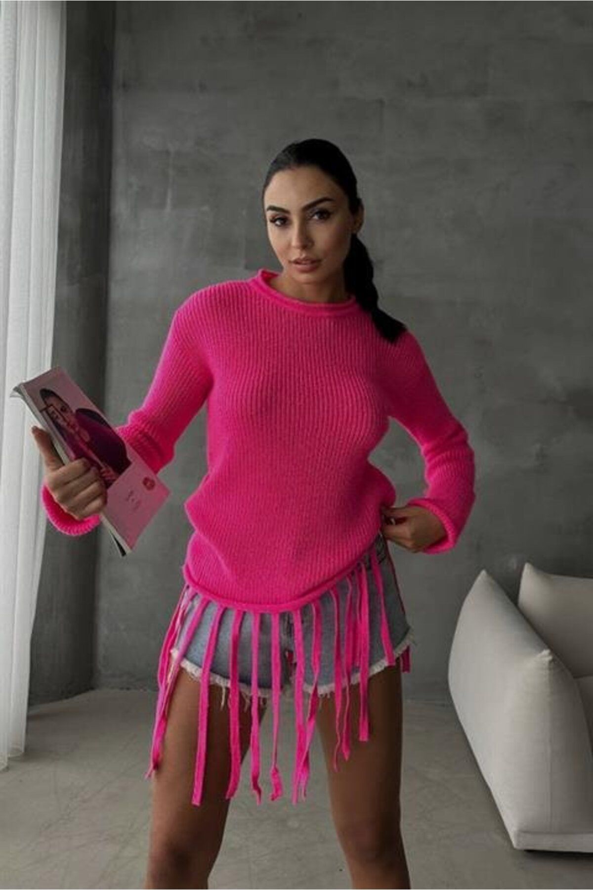 ARUZ MODA Alise Fitilli Püskül Detay Kazak 1199-09