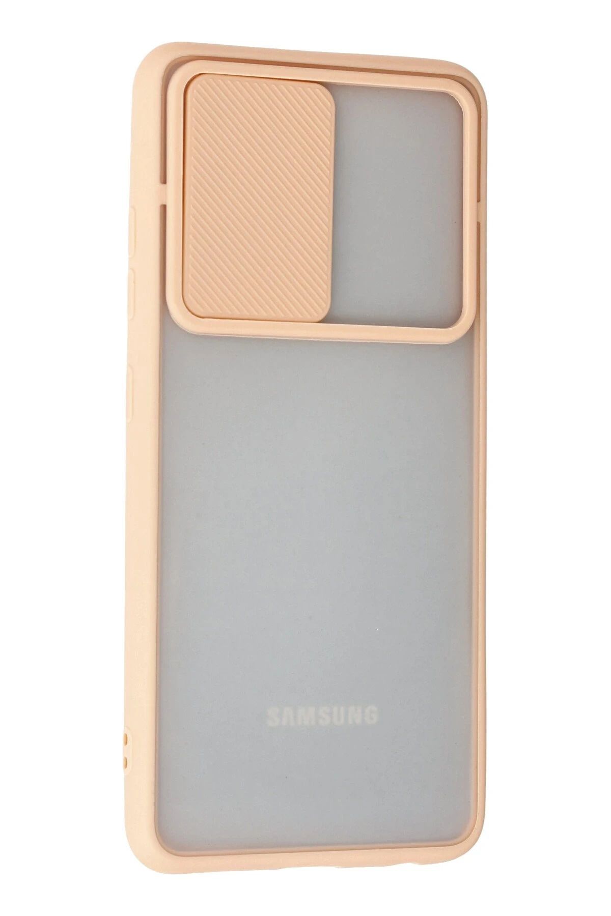 NewFace Samsung Galaxy A72 Kılıf Palm Buzlu Kamera Sürgülü Silikon - Pembe BSTMY