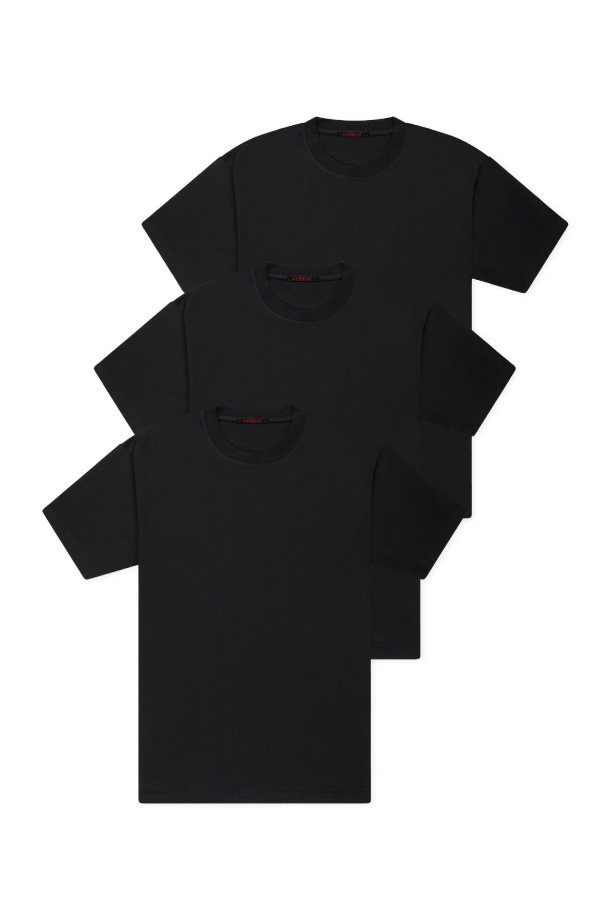 WERRONİ 3'lü Set Slim Basic T-Shirt, Siyah -Siyah - Siyah