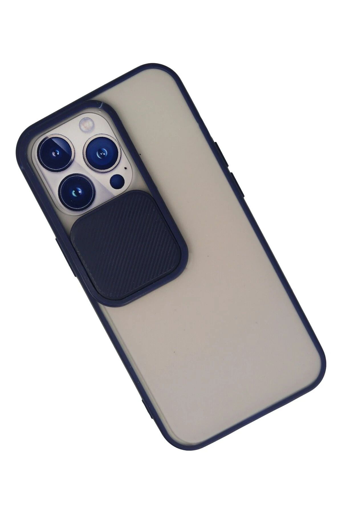 NewFace iPhone 13 Pro Kılıf Palm Buzlu Kamera Sürgülü Silikon - Lacivert WLZOR