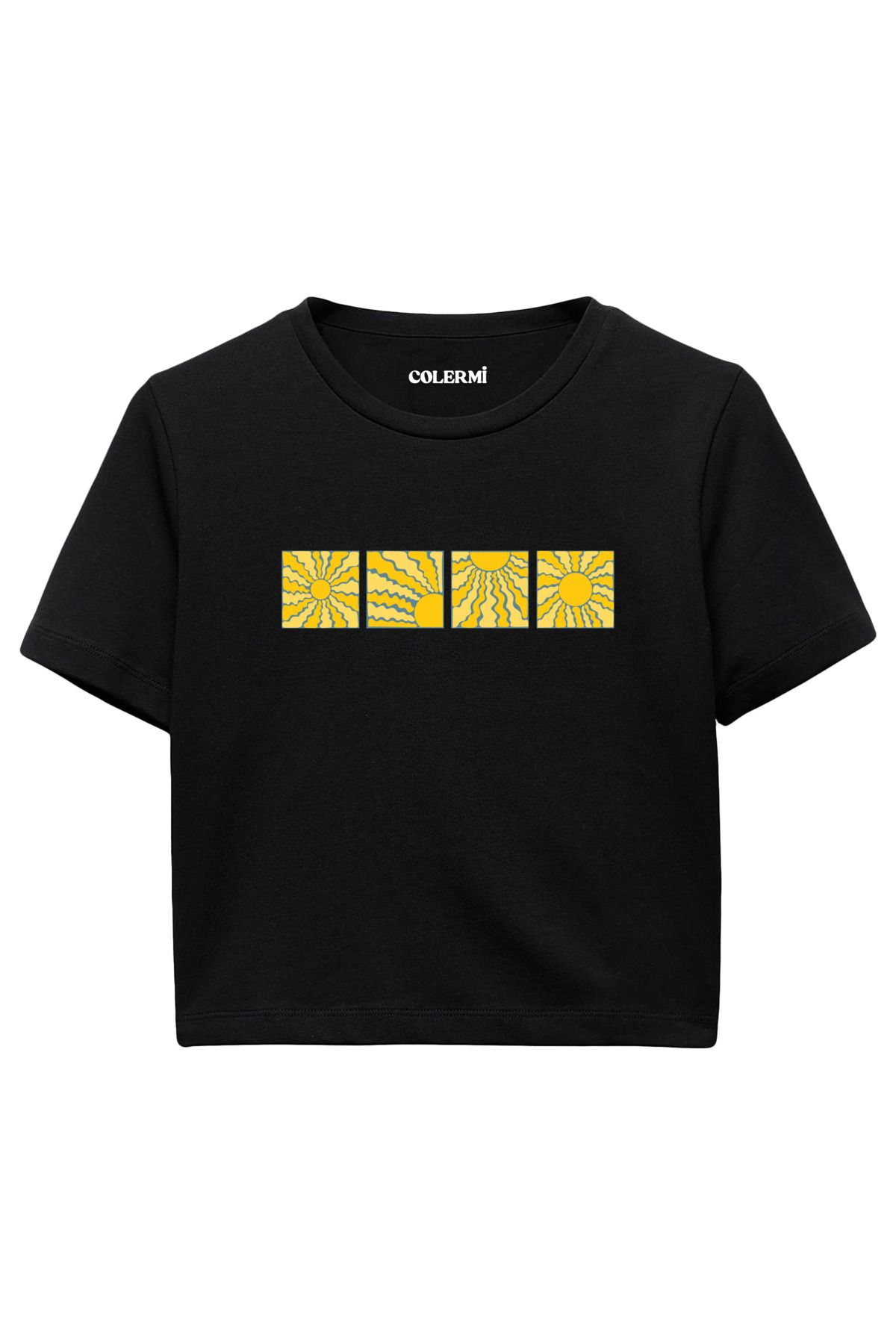 Colermi Güneş Baskılı %100 Pamuk Kadın Crop Tshirt