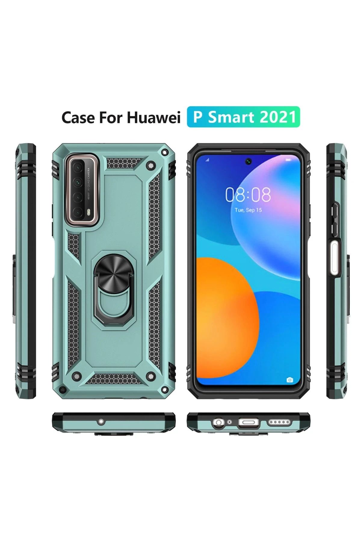 NewFace Huawei P Smart 2021 Kılıf Sofya Yüzüklü Silikon Kapak - Yeşil SVLRS