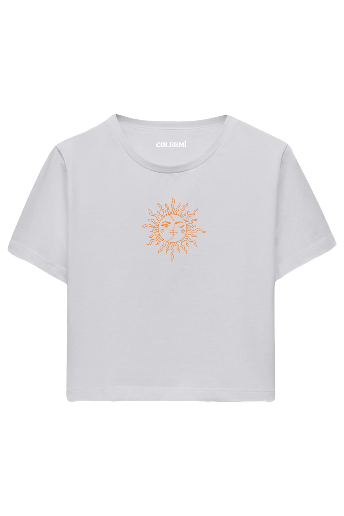 Colermi Güneş İllüstrasyon Baskılı %100 Pamuk Kadın Crop Tshirt