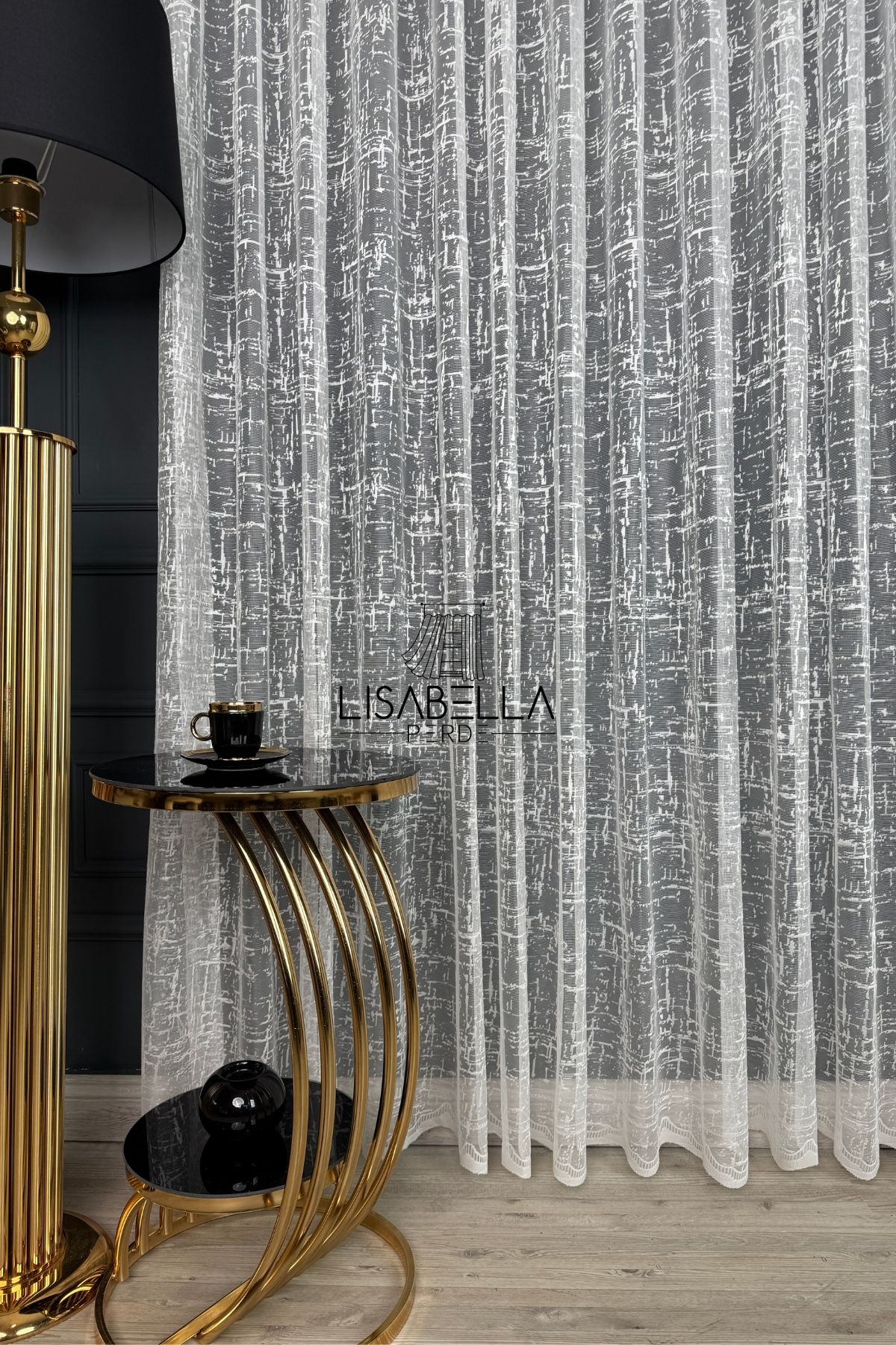 LisabellaHome Lines Çizgisel Geometrik Desen Ütü İstemez Tül Perde ( Pilesiz Düz Dikiş )