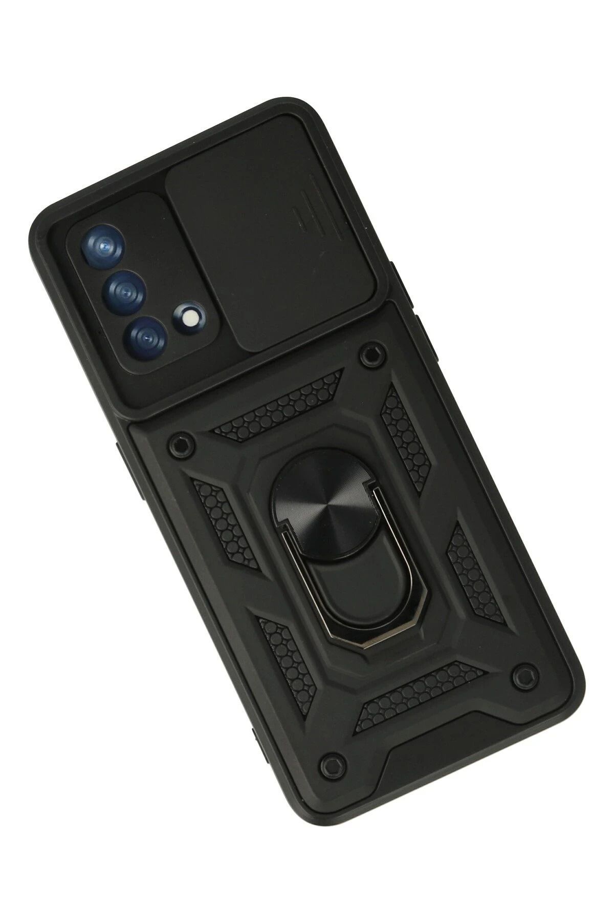 NewFace A74 4G Kılıf Pars Lens Yüzüklü Silikon - Siyah BSTMY