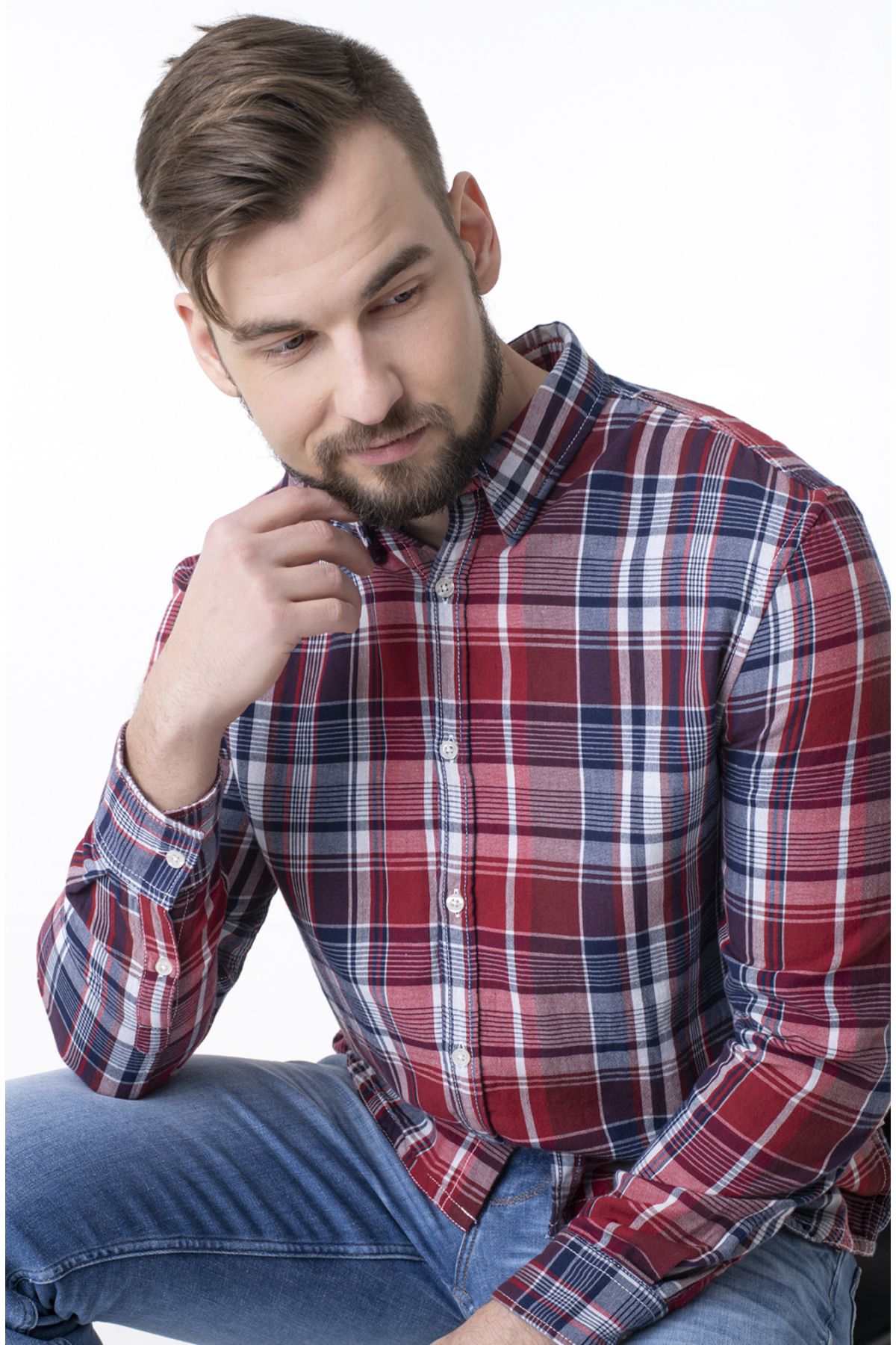 Guess-Guess cotton shirt with button-down collar regular fit Red L INTL 3