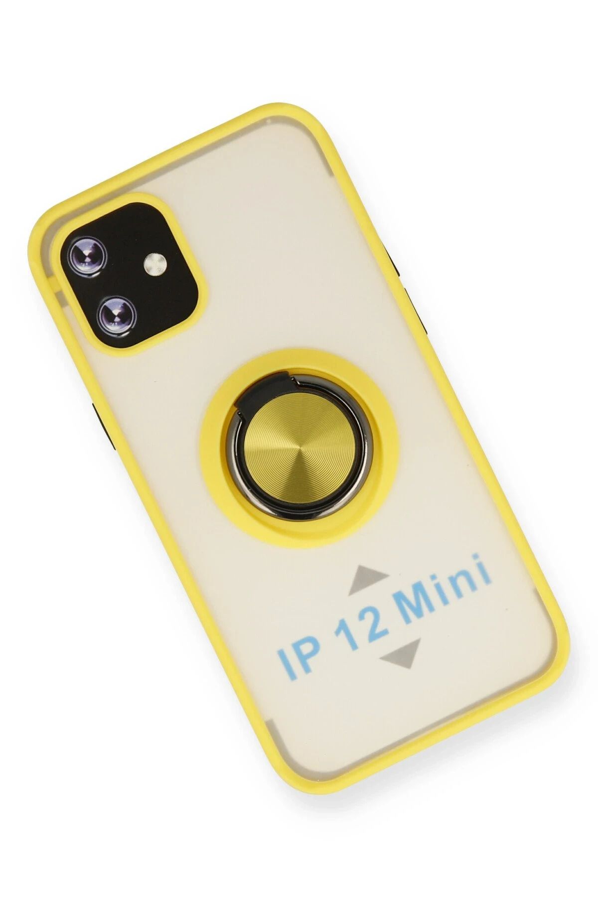 NewFace iPhone 12 Mini Kılıf Montreal Yüzüklü Silikon Kapak - Sarı SVLRS
