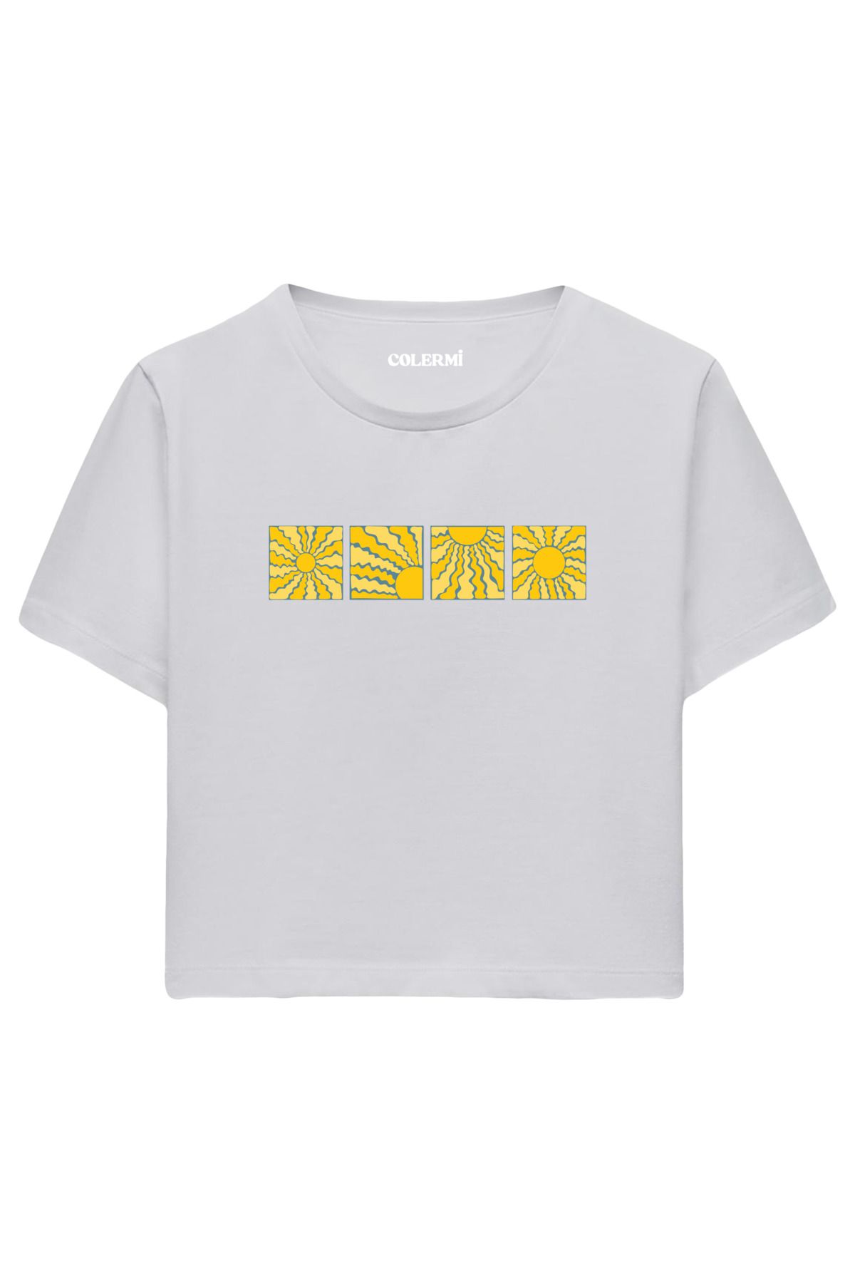 Colermi Güneş Baskılı %100 Pamuk Kadın Crop Tshirt