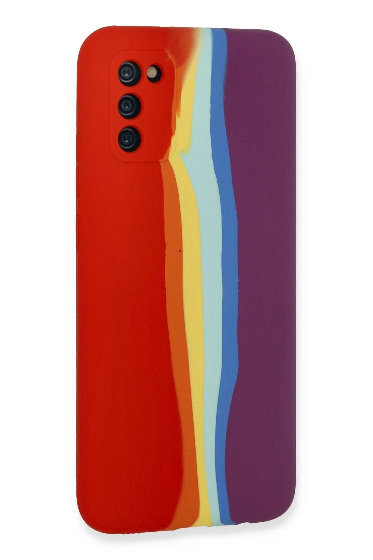 NewFace Samsung Galaxy A03S Kılıf Ebruli Lansman Silikon - Kırmızı-Mor BSTMY
