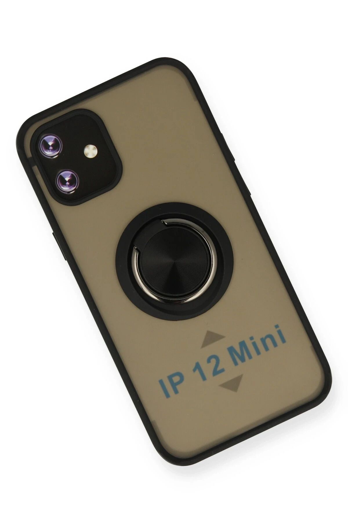 NewFace iPhone 12 Mini Kılıf Montreal Yüzüklü Silikon Kapak - Siyah SVLRS