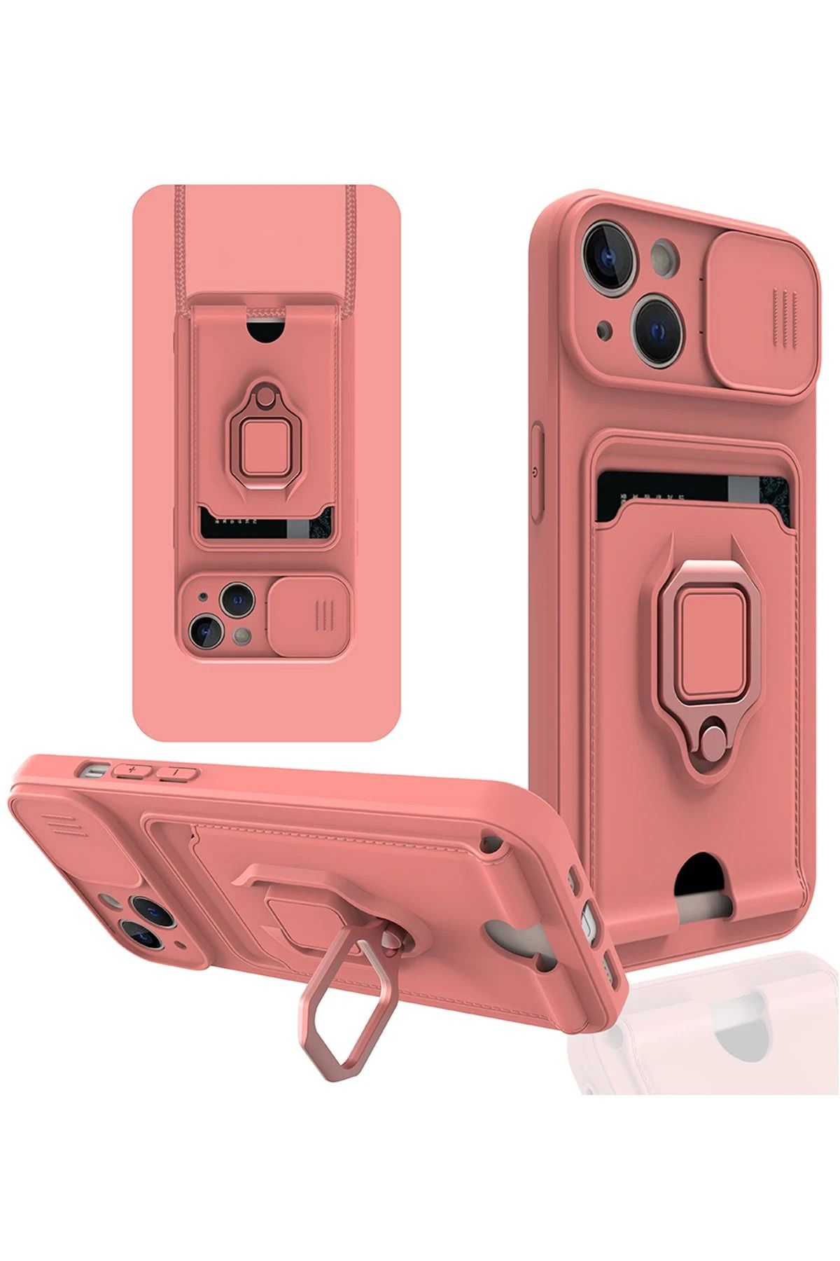 NewFace iPhone 13 Kılıf Zuma Kartvizitli Yüzüklü Silikon - Pembe BSTMY