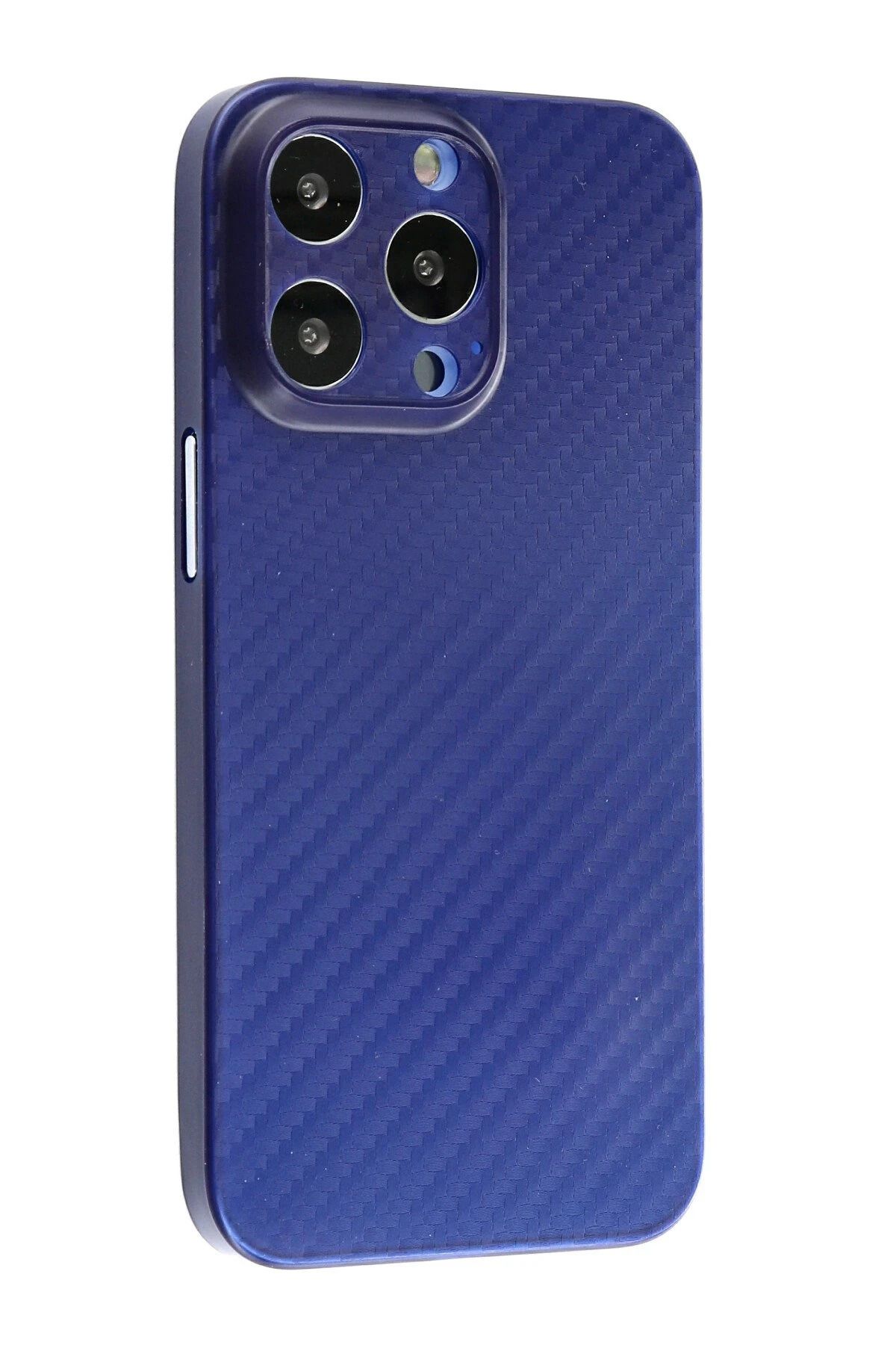 NewFace iPhone 13 Pro Kılıf Karbon PP Silikon - Mavi GLSTD