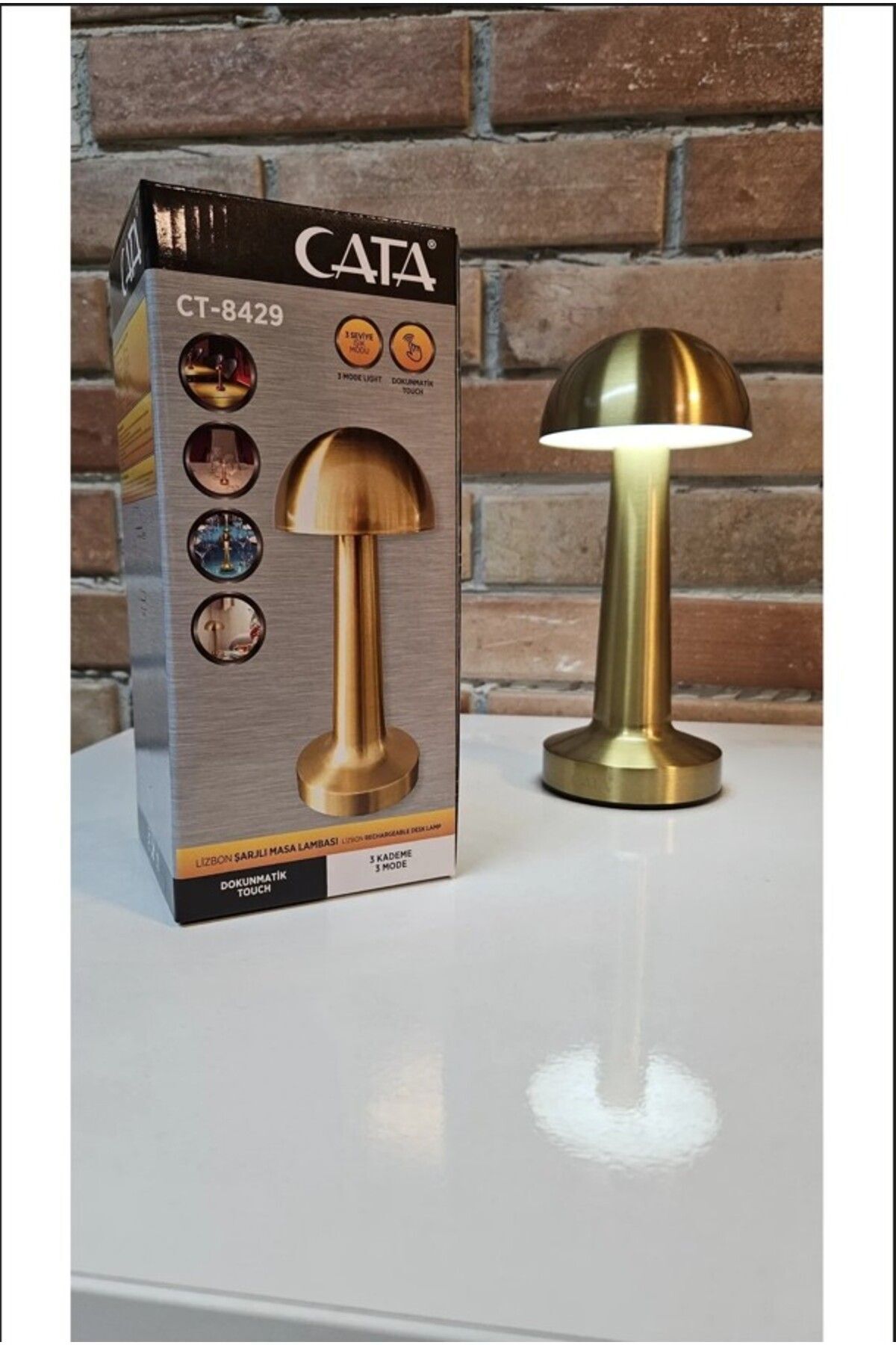Cata Lizbon Bakır Şarjlı Dokunmatik Masa Lambası 3 Renk Yanma Modlu Ct-8430