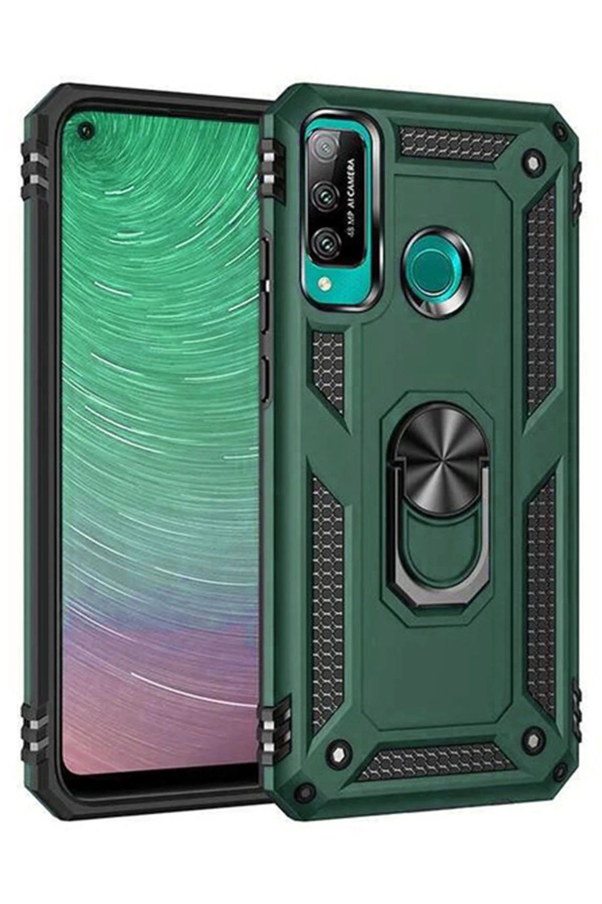 NewFace Huawei P40 Lite E Kılıf Sofya Yüzüklü Silikon Kapak - Yeşil SVLRS